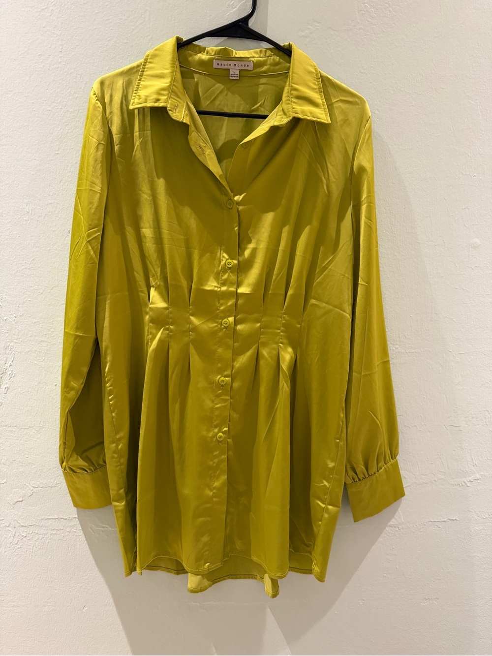 Mango Lime Green Satin Button-Front Dress